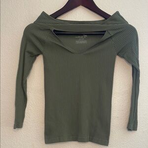 Free People Green Fitted Long Sleeve Bodysuit